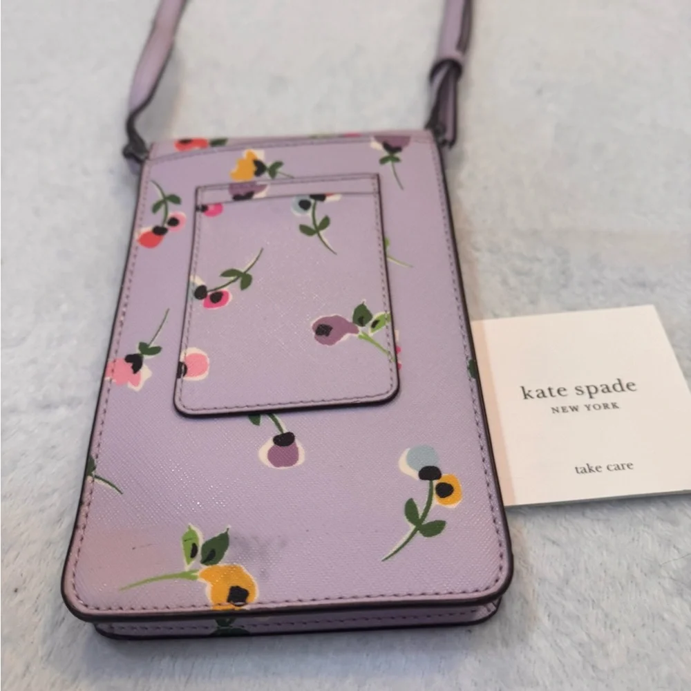 Kate Spade Flap Phone Crossbody Small Purse Purple Cameron Wildflower Ditsy‎